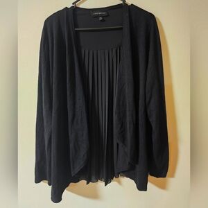 Black Cardigan Sweater Business Casual  Lightweight Knit Back Pleats Size 18/20